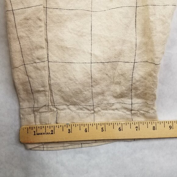 Madewell Pants Women's Sz 6 Windowpane Plaid Linen Pleated Wide-Leg Crop Beige - Picture 16 of 16